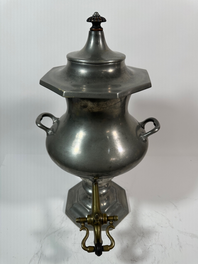 Rare Antique American Pewter Coffee Urn with Brass Spigot by Roswell Gleason, Dorchester, Mass Circa 1822-1840 - 18'H - Appraised Value of $4,800 [Photo 4]