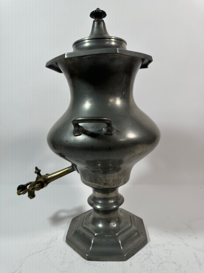 Rare Antique American Pewter Coffee Urn with Brass Spigot by Roswell Gleason, Dorchester, Mass Circa 1822-1840 - 18'H - Appraised Value of $4,800 [Photo 5]