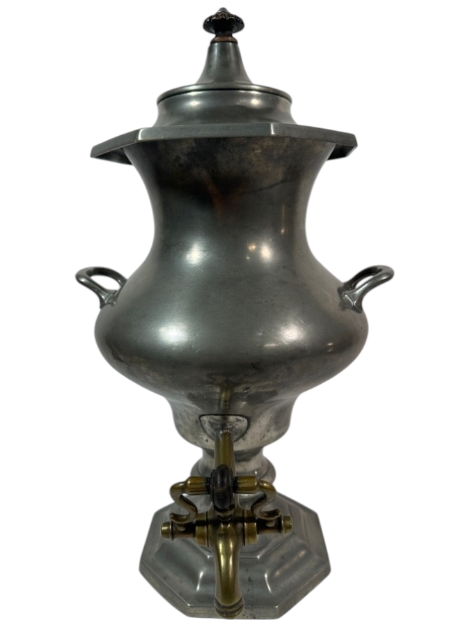 Rare Antique American Pewter Coffee Urn with Brass Spigot by Roswell Gleason, Dorchester, Mass Circa 1822-1840 - 18'H - Appraised Value of $4,800