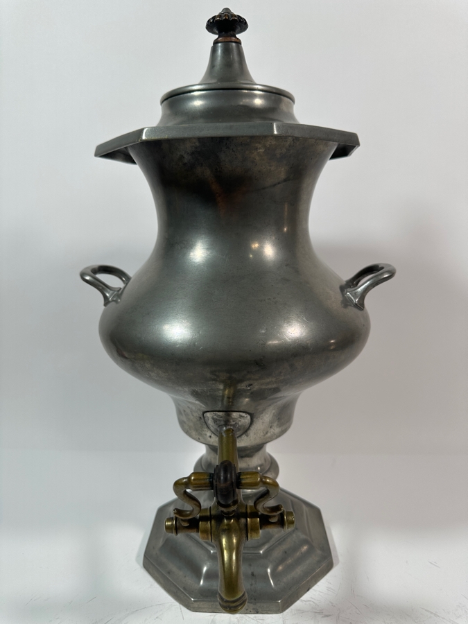 Rare Antique American Pewter Coffee Urn with Brass Spigot by Roswell Gleason, Dorchester, Mass Circa 1822-1840 - 18'H - Appraised Value of $4,800 [Photo 3]