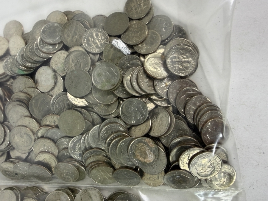 2,075g of US Jefferson Nickels of Various Years and 1,132g of US Roosevelt Dimes of Various Years (Approximate Face Value of $70.65) [Photo 5]