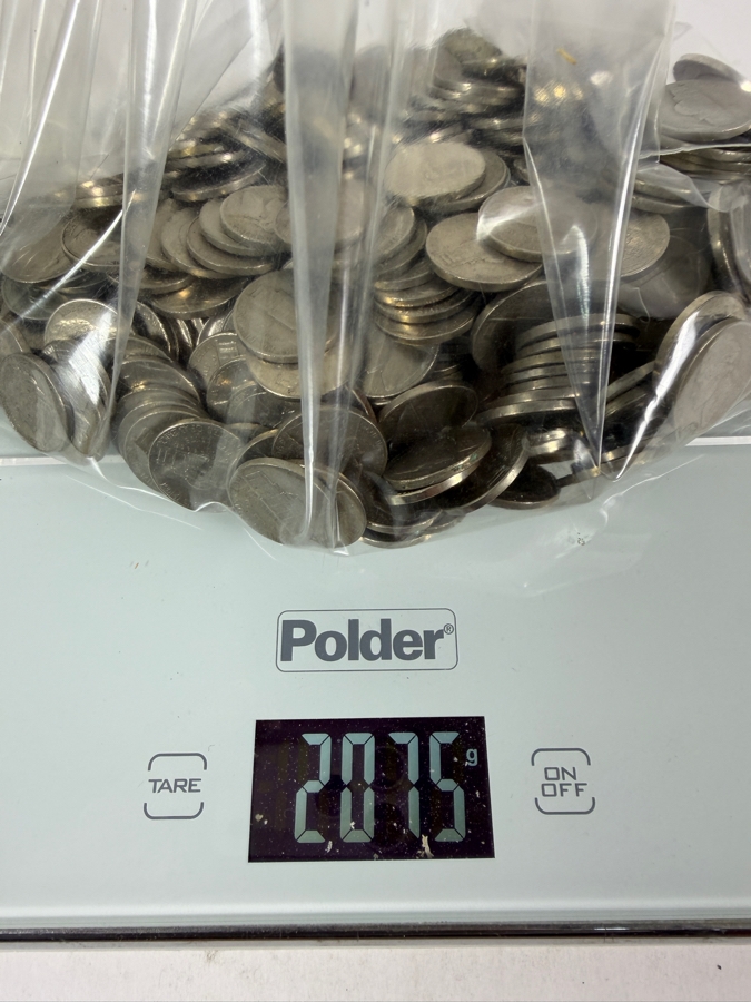 2,075g of US Jefferson Nickels of Various Years and 1,132g of US Roosevelt Dimes of Various Years (Approximate Face Value of $70.65) [Photo 9]