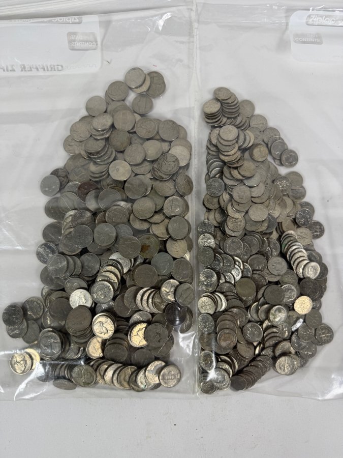 2,075g of US Jefferson Nickels of Various Years and 1,132g of US Roosevelt Dimes of Various Years (Approximate Face Value of $70.65)