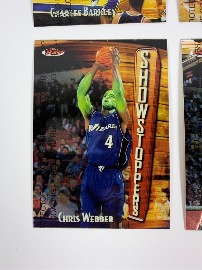 (4) 1997-98 Topps Finest Showstoppers NBA Basketball Trading Cards with Protective Coatings Featuring Charles Barkley, Reggie Miller, Chris Webber and Karl Malone [Photo 4]