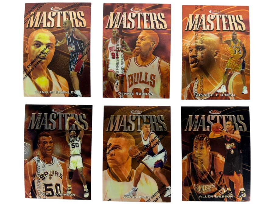 (6) 1997-98 Topps Finest Bronze Masters NBA Basketball Trading Cards with Protective Coatings Featuring Charles Barkley, Dennis Rodman, Shaquille O'Neal, David Robinson, Jason Kidd and Allen Iverson