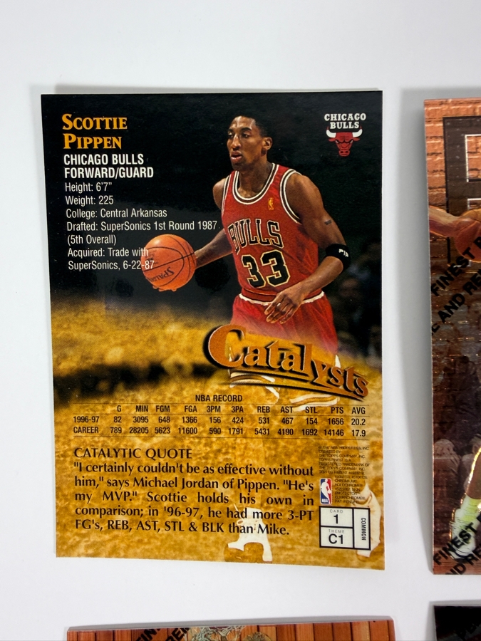 (6) 1997-98 Topps Finest NBA Basketball Trading Cards with Protective Coatings Featuring Scottie Pippen, Juwan Howard, Ray Allen, David Robinson, Chris Webber and John Stockton [Photo 6]