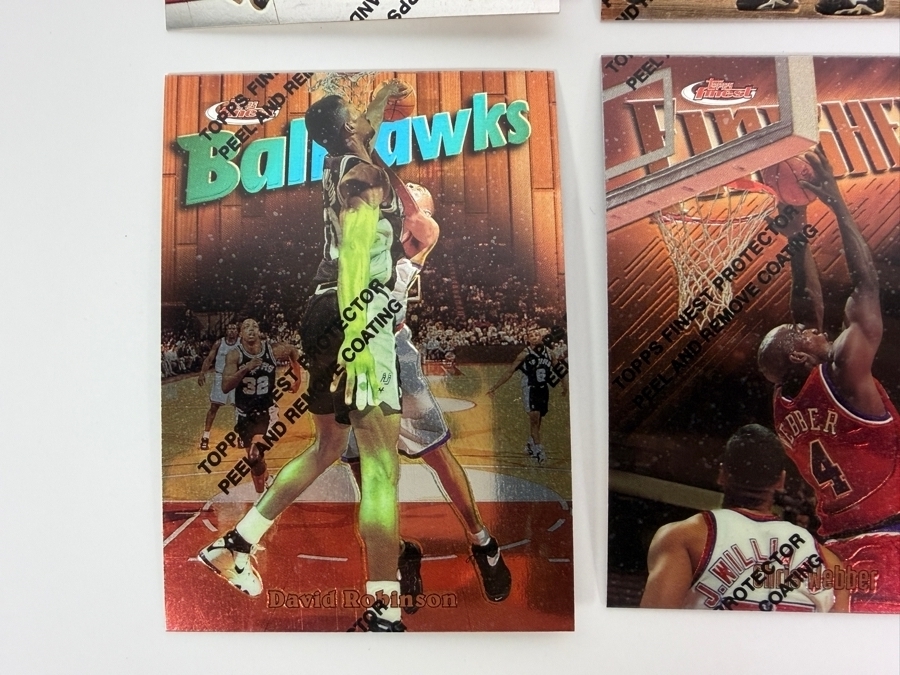 (6) 1997-98 Topps Finest NBA Basketball Trading Cards with Protective Coatings Featuring Scottie Pippen, Juwan Howard, Ray Allen, David Robinson, Chris Webber and John Stockton [Photo 5]