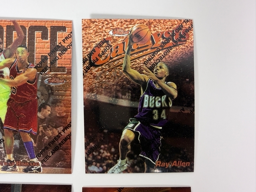 (6) 1997-98 Topps Finest NBA Basketball Trading Cards with Protective Coatings Featuring Scottie Pippen, Juwan Howard, Ray Allen, David Robinson, Chris Webber and John Stockton [Photo 3]
