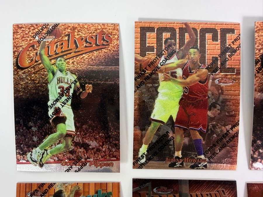 (6) 1997-98 Topps Finest NBA Basketball Trading Cards with Protective Coatings Featuring Scottie Pippen, Juwan Howard, Ray Allen, David Robinson, Chris Webber and John Stockton [Photo 2]