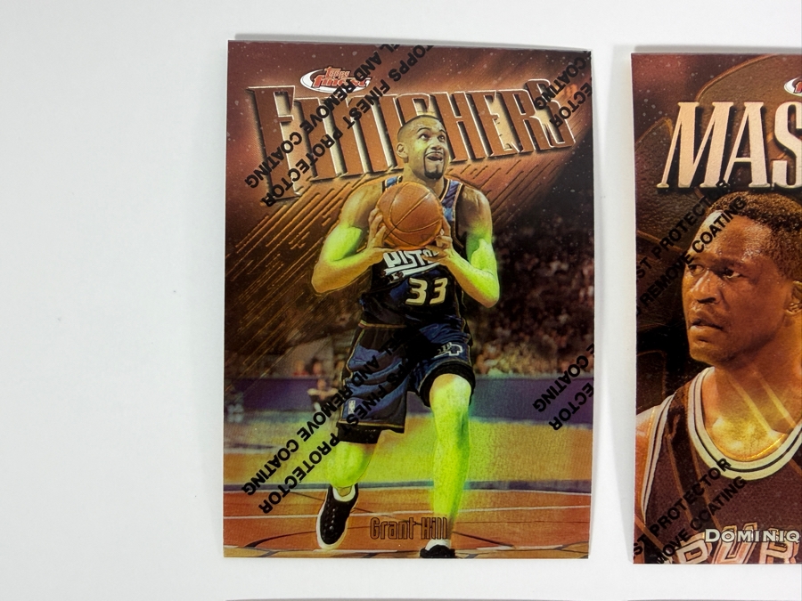 (6) 1997-98 Topps Finest NBA Basketball Trading Cards with Protective Coatings Featuring Grant Hill, Dominque Wilkins, Hakeem Olajuwon, Allen Iverson, Reggie Miller and Shaquille O'Neal [Photo 6]