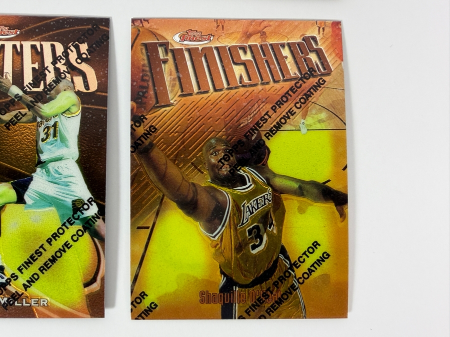 (6) 1997-98 Topps Finest NBA Basketball Trading Cards with Protective Coatings Featuring Grant Hill, Dominque Wilkins, Hakeem Olajuwon, Allen Iverson, Reggie Miller and Shaquille O'Neal [Photo 4]