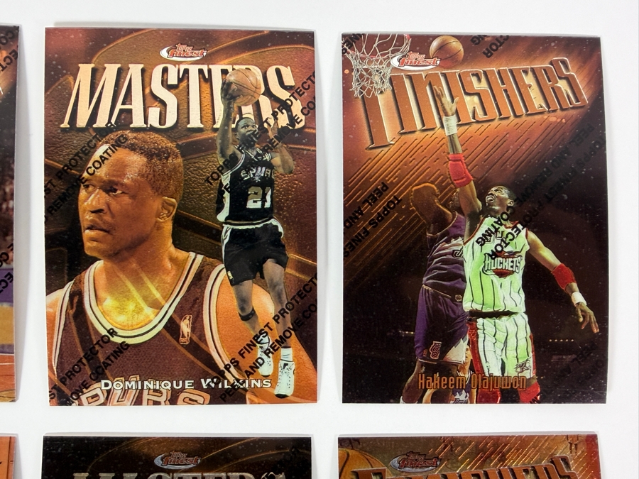 (6) 1997-98 Topps Finest NBA Basketball Trading Cards with Protective Coatings Featuring Grant Hill, Dominque Wilkins, Hakeem Olajuwon, Allen Iverson, Reggie Miller and Shaquille O'Neal [Photo 5]