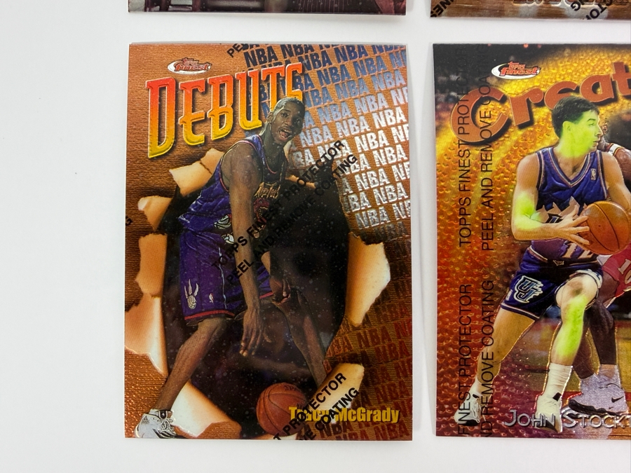 (6) 1997-98 Topps Finest NBA Basketball Trading Cards with Protective Coatings Featuring Patrick Ewing, Kevin Garnet, Karl Malone, Tracy McGrady, John Stockton and Scottie Pippen [Photo 3]