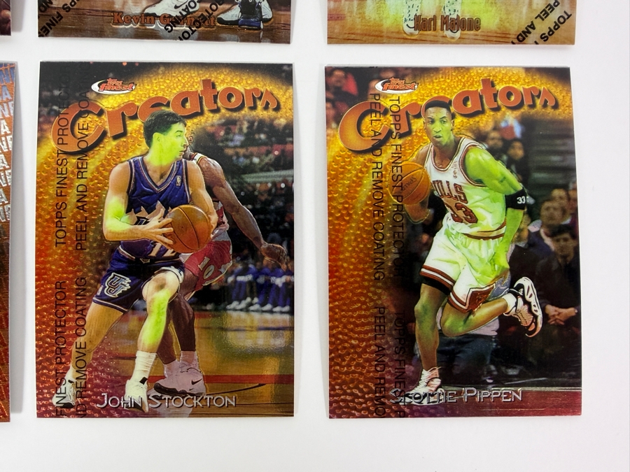 (6) 1997-98 Topps Finest NBA Basketball Trading Cards with Protective Coatings Featuring Patrick Ewing, Kevin Garnet, Karl Malone, Tracy McGrady, John Stockton and Scottie Pippen [Photo 2]