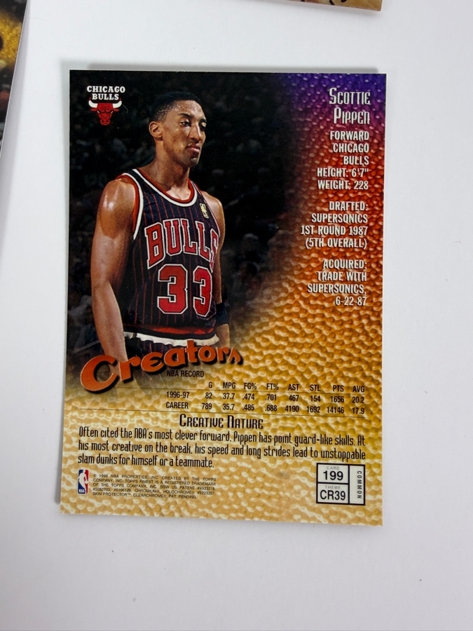 (6) 1997-98 Topps Finest NBA Basketball Trading Cards with Protective Coatings Featuring Patrick Ewing, Kevin Garnet, Karl Malone, Tracy McGrady, John Stockton and Scottie Pippen [Photo 6]