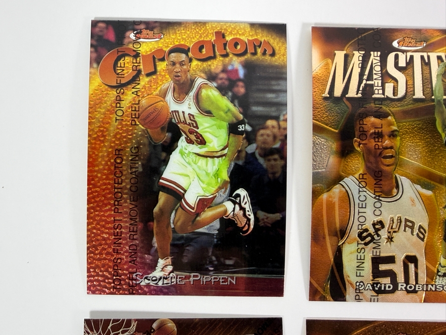 (6) 1997-98 Topps Finest NBA Basketball Trading Cards with Protective Coatings Featuring Scottie Pippen, David Robinson, Charles Barkley, Hakeem Olajuwon, John Stockton and Chris Webber [Photo 3]