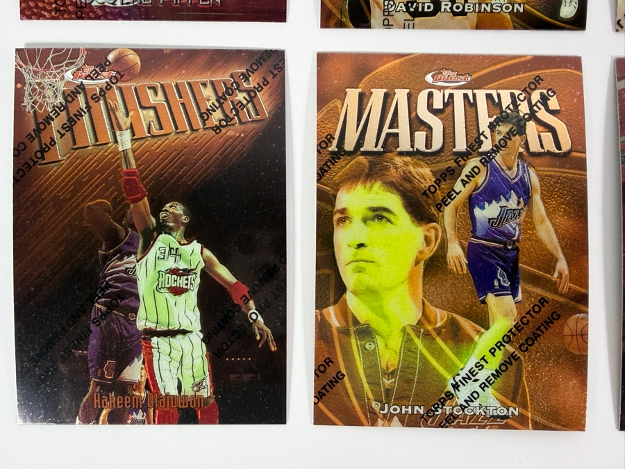 (6) 1997-98 Topps Finest NBA Basketball Trading Cards with Protective Coatings Featuring Scottie Pippen, David Robinson, Charles Barkley, Hakeem Olajuwon, John Stockton and Chris Webber [Photo 4]