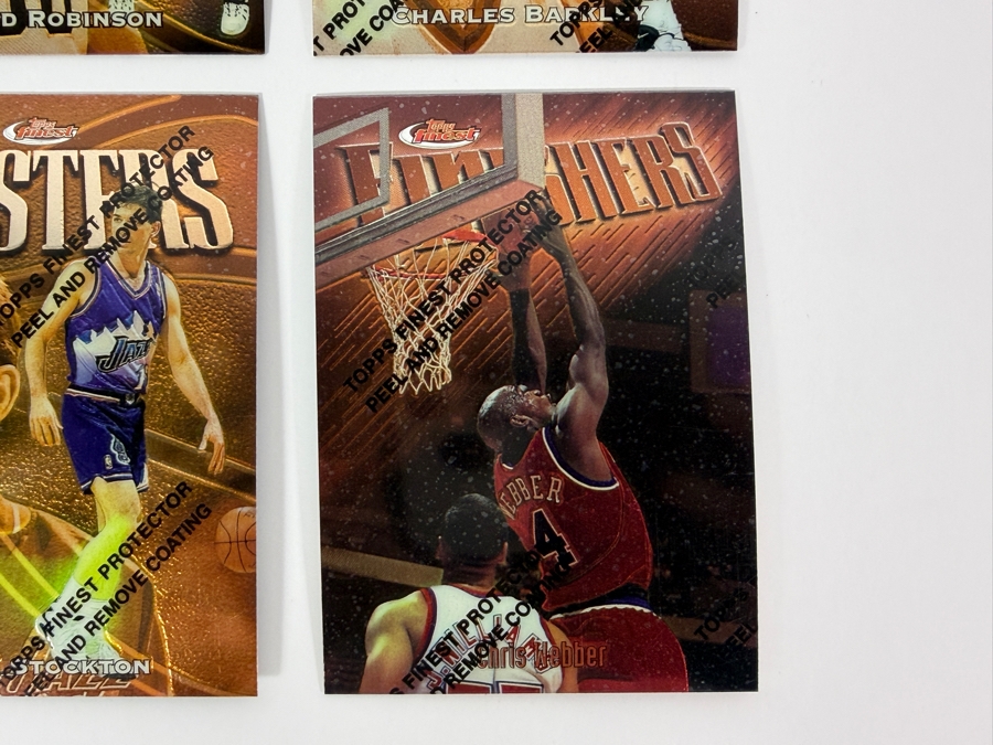 (6) 1997-98 Topps Finest NBA Basketball Trading Cards with Protective Coatings Featuring Scottie Pippen, David Robinson, Charles Barkley, Hakeem Olajuwon, John Stockton and Chris Webber [Photo 5]