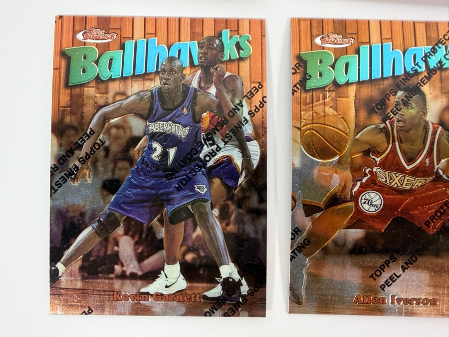 (6) 1997-98 Topps Finest NBA Basketball Trading Cards with Protective Coatings Featuring Scottie Pippen, Grant Hill, David Robinson, Kevin Garnett, Allen Iverson and Patrick Ewing [Photo 6]