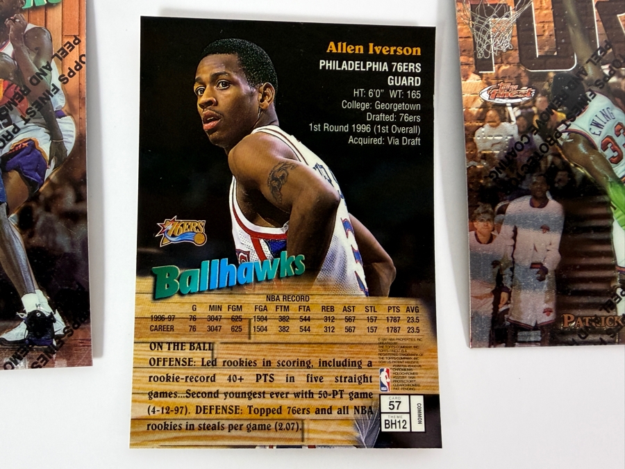 (6) 1997-98 Topps Finest NBA Basketball Trading Cards with Protective Coatings Featuring Scottie Pippen, Grant Hill, David Robinson, Kevin Garnett, Allen Iverson and Patrick Ewing [Photo 7]