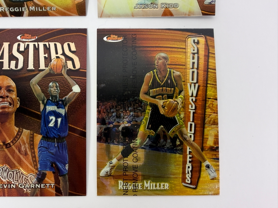 (6) 1997-98 Topps Finest NBA Basketball Trading Cards with Protective Coatings Featuring Shaquille O'Neal, Reggie Miller, Jason Kidd, Chris Webber, Kevin Garnett and Reggie Miller [Photo 5]