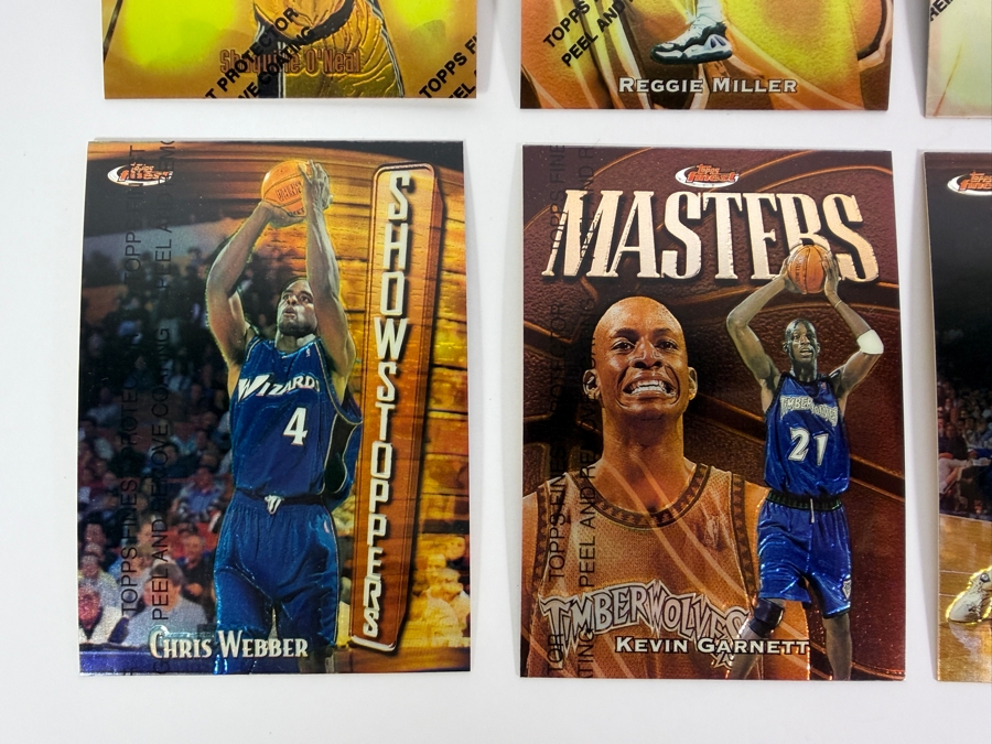 (6) 1997-98 Topps Finest NBA Basketball Trading Cards with Protective Coatings Featuring Shaquille O'Neal, Reggie Miller, Jason Kidd, Chris Webber, Kevin Garnett and Reggie Miller [Photo 4]