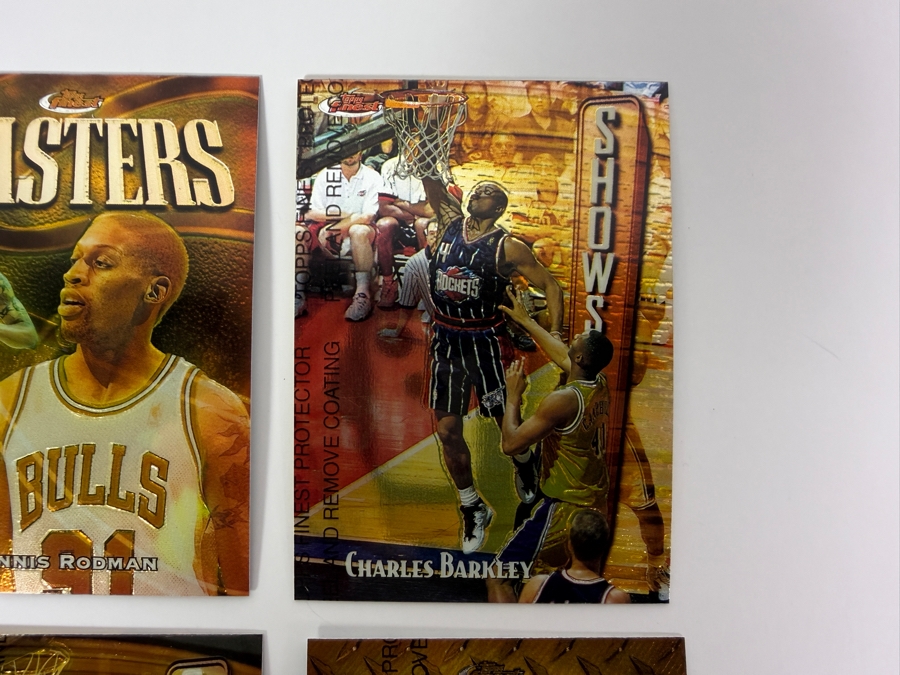 (6) 1997-98 Topps Finest NBA Basketball Trading Cards with Protective Coatings Featuring Jason Kidd, Dennis Rodman, Charles Barkley, Shaquille O'Neal, Karl Malone and Patrick Ewing [Photo 3]