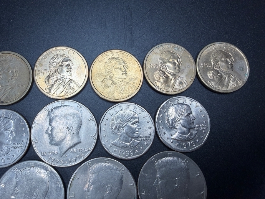 (9) Kennedy Half Dollars, (4) Susan B. Anthony One-Dollar Coins, (6) Sacagawea One-Dollar Coins and (1) 2009 Zachary Taylor Presidential $1 Coin [Photo 5]
