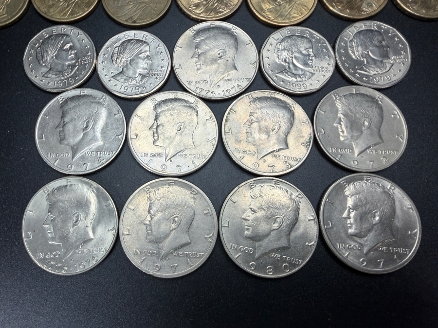 (9) Kennedy Half Dollars, (4) Susan B. Anthony One-Dollar Coins, (6) Sacagawea One-Dollar Coins and (1) 2009 Zachary Taylor Presidential $1 Coin [Photo 3]