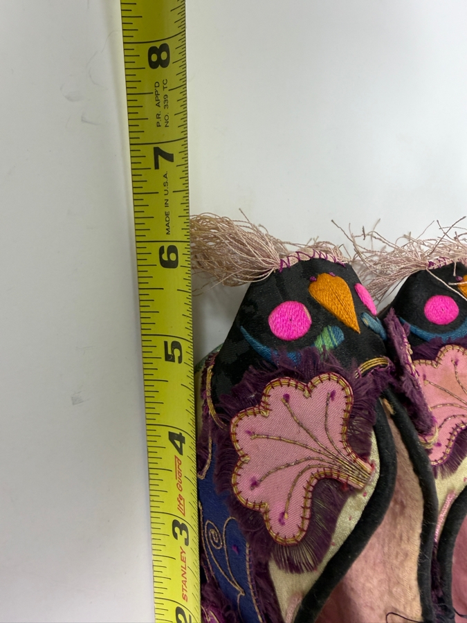 Vintage Pair Of Chinese Handmade Embroidered Silk Children's Shoes with Lion , Cricket and Stork on Bottom 6L [Photo 9]