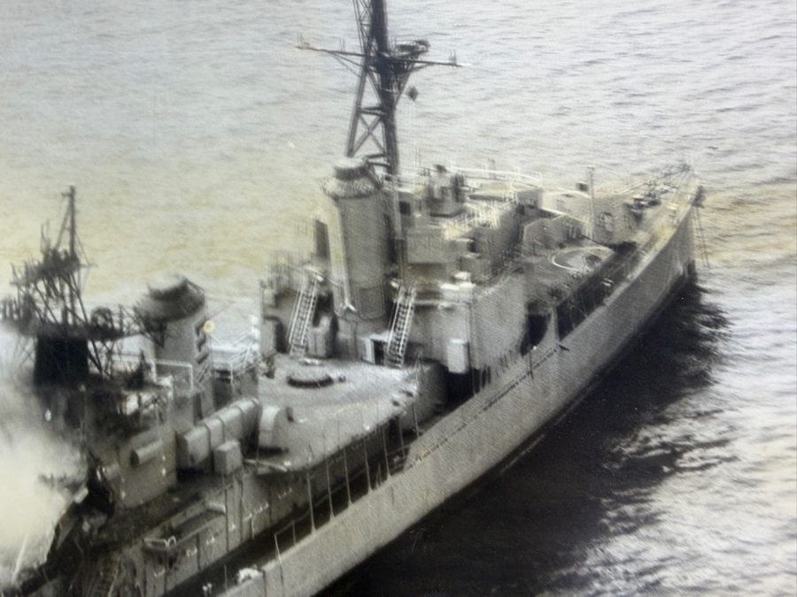 B&W Photograph of a Damaged US Navy Ship Burning at Sea 19.75' X 16' [Photo 5]