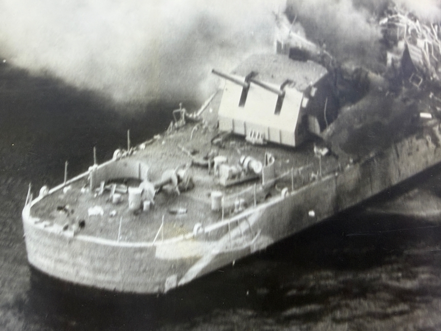 B&W Photograph of a Damaged US Navy Ship Burning at Sea 19.75' X 16' [Photo 4]