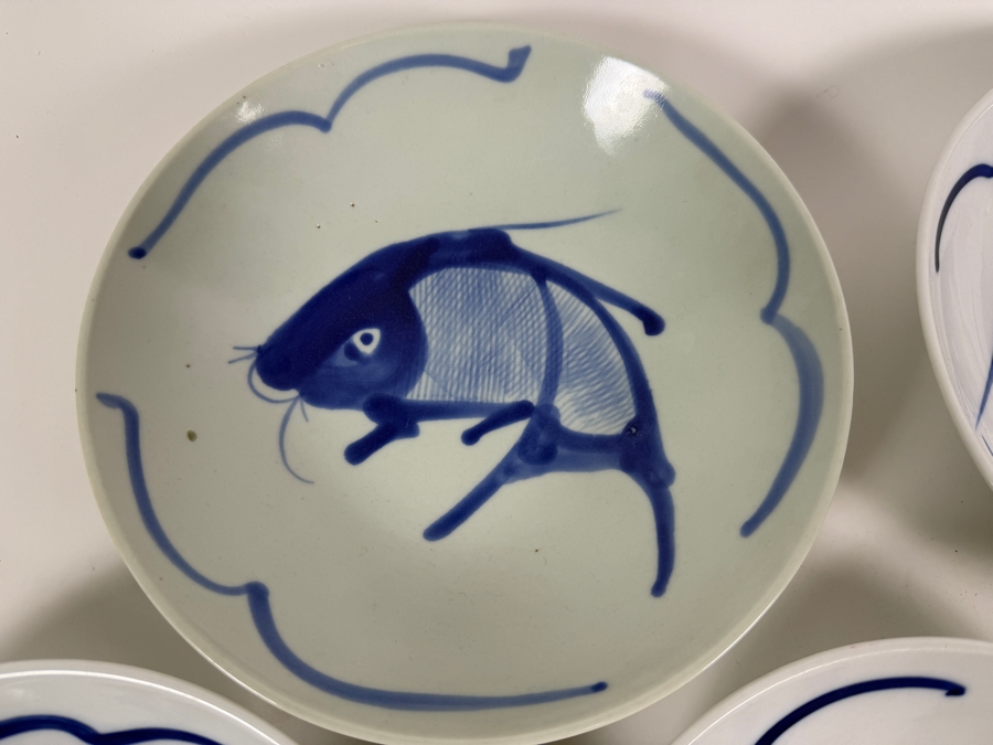 (5) Vintage Chinese Porcelain Bowls with Hand-painted Koi Carp Fish Design 9W [Photo 2]
