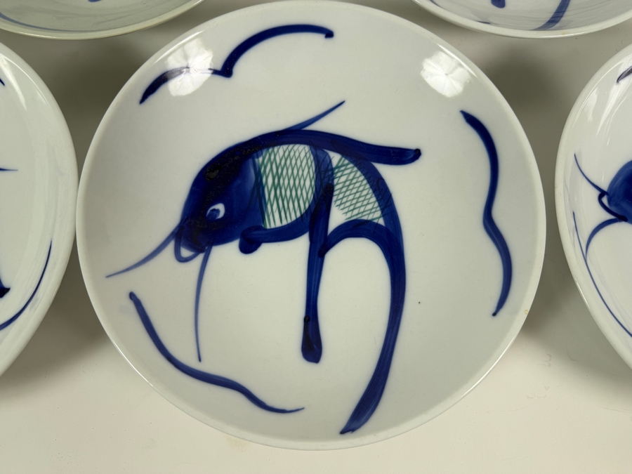 (5) Vintage Chinese Porcelain Bowls with Hand-painted Koi Carp Fish Design 9W [Photo 4]