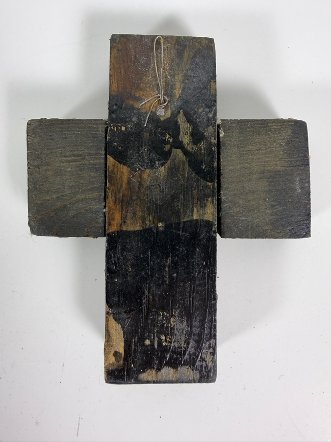 Vintage Mexican Folk Art Milagro Cross with Small Hammered Brass and Bronze Votive Charms 4.25 X 5 [Photo 5]