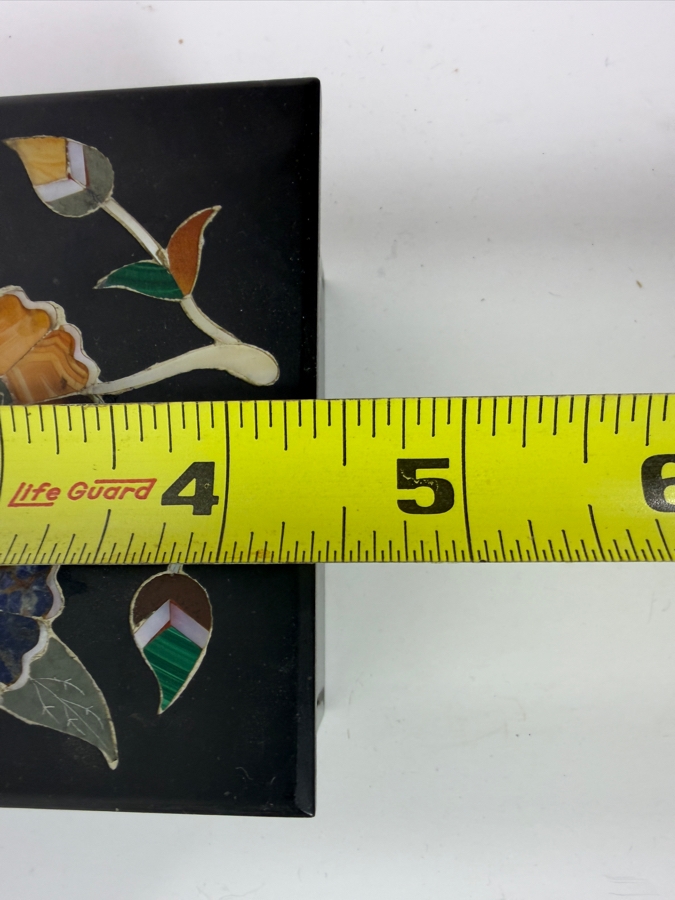 Vintage Indian Pietra Dura Floral Inlaid Semi-Precious Stones Box 4.5W X 3.25D X 1.75H [Photo 5]