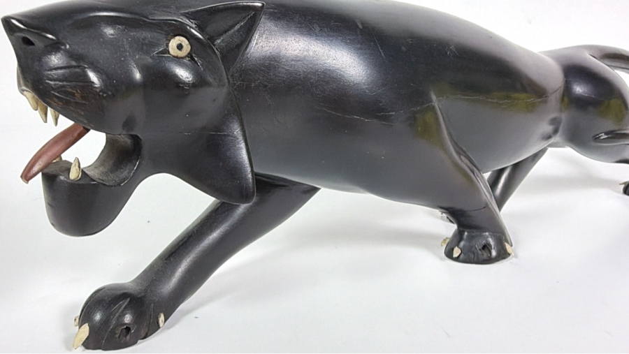 Hand Carved Wooden Blank Panther Sculpture (Back Foot Has Been Repaired) 15.5'L X 4.5'H [Photo 2]