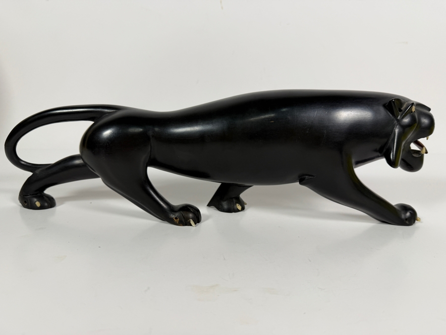 Hand Carved Wooden Blank Panther Sculpture (Back Foot Has Been Repaired) 15.5'L X 4.5'H [Photo 5]