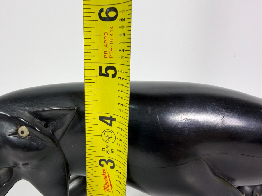 Hand Carved Wooden Blank Panther Sculpture (Back Foot Has Been Repaired) 15.5'L X 4.5'H [Photo 9]