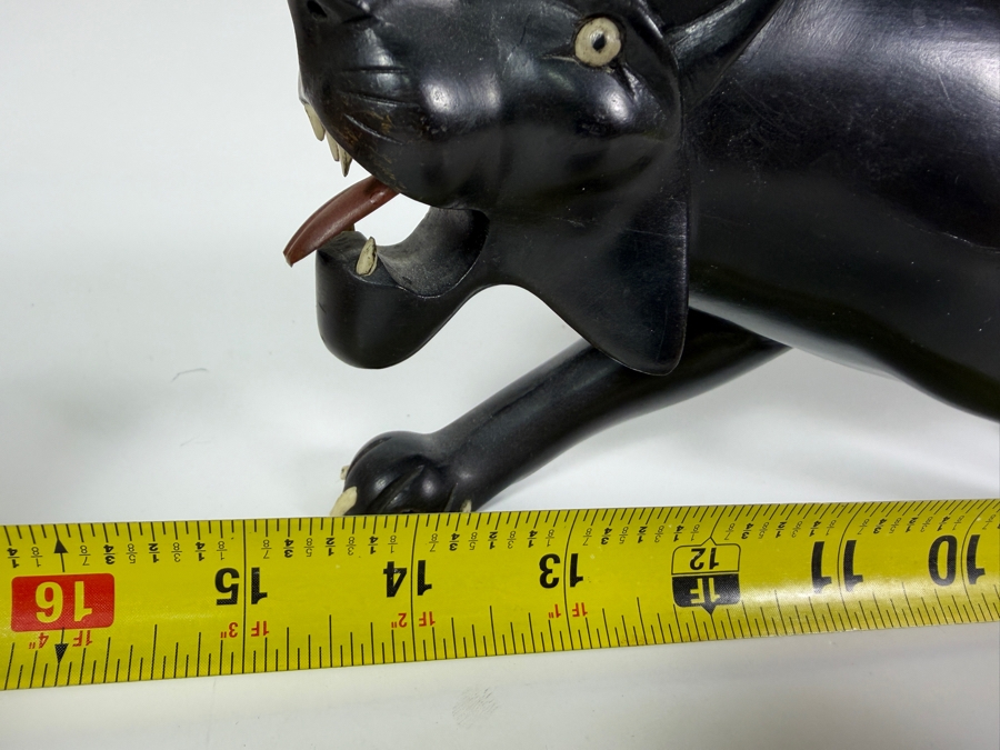 Hand Carved Wooden Blank Panther Sculpture (Back Foot Has Been Repaired) 15.5'L X 4.5'H [Photo 8]