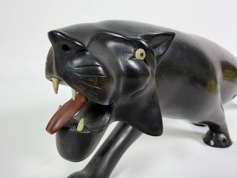 Hand Carved Wooden Blank Panther Sculpture (Back Foot Has Been Repaired) 15.5'L X 4.5'H [Photo 4]