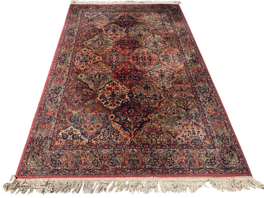Karastan Multi-Color Panel Kirman Wool Area Rug 5.9' X 9' (See Photos for a Small Missing Wool)