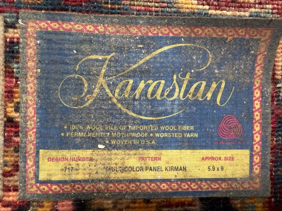 Karastan Multi-Color Panel Kirman Wool Area Rug 5.9' X 9' (See Photos for a Small Missing Wool) [Photo 4]