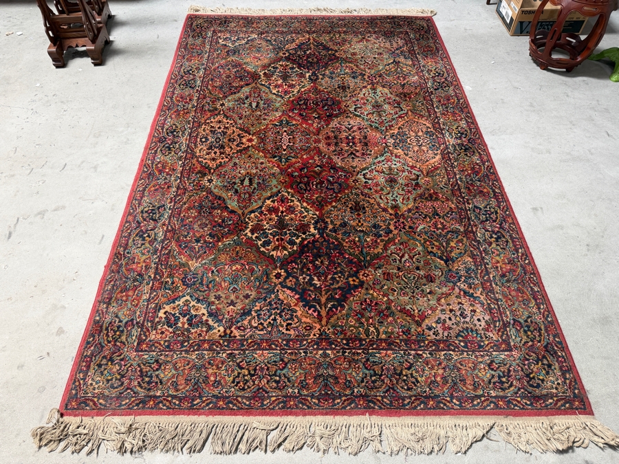 Karastan Multi-Color Panel Kirman Wool Area Rug 5.9' X 9' (See Photos for a Small Missing Wool) [Photo 2]