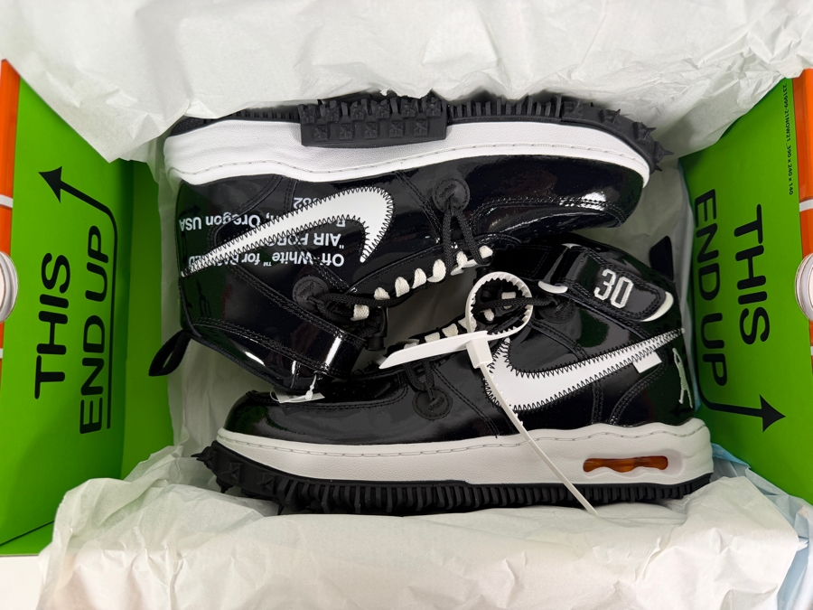 New Off-White x Nike Air Force 1 Mid SP 'Sheed' (DR0500-001) Sneakers Pays Homage to Rasheed Wallace’s Iconic 2001 Air Force 1 High Player Exclusive (PE) Featuring His '30' Jersey Number Embroidery and Silhouette Logo on the Heel Men's Size 9 [Photo 2]