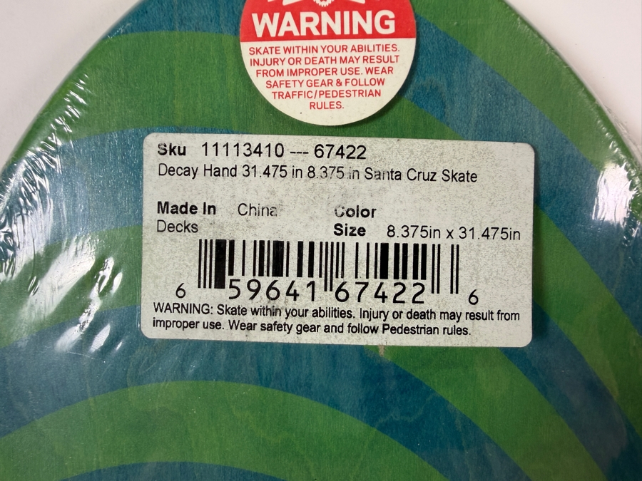 New Factory Sealed Santa Cruz Decay Hand Skateboard Deck - Blue/Green 31.5'L [Photo 5]