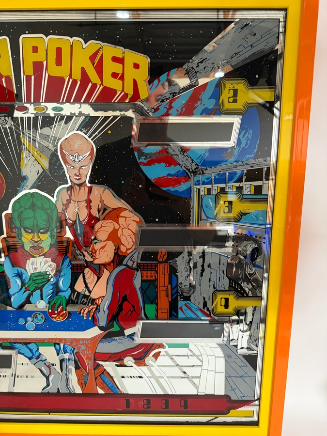 Vintage 1980 Williams 'Alien Poker' Pinball Machine Backglass Professionally Framed 31' X 28' [Photo 7]