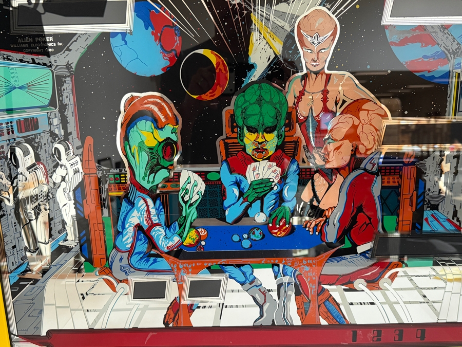 Vintage 1980 Williams 'Alien Poker' Pinball Machine Backglass Professionally Framed 31' X 28' [Photo 2]