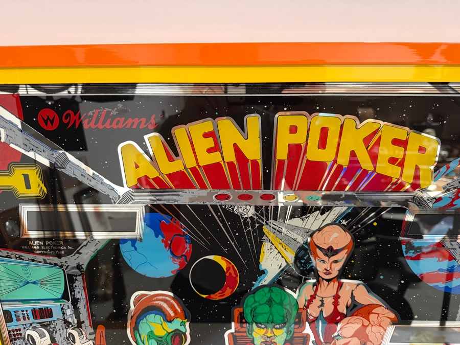 Vintage 1980 Williams 'Alien Poker' Pinball Machine Backglass Professionally Framed 31' X 28' [Photo 6]