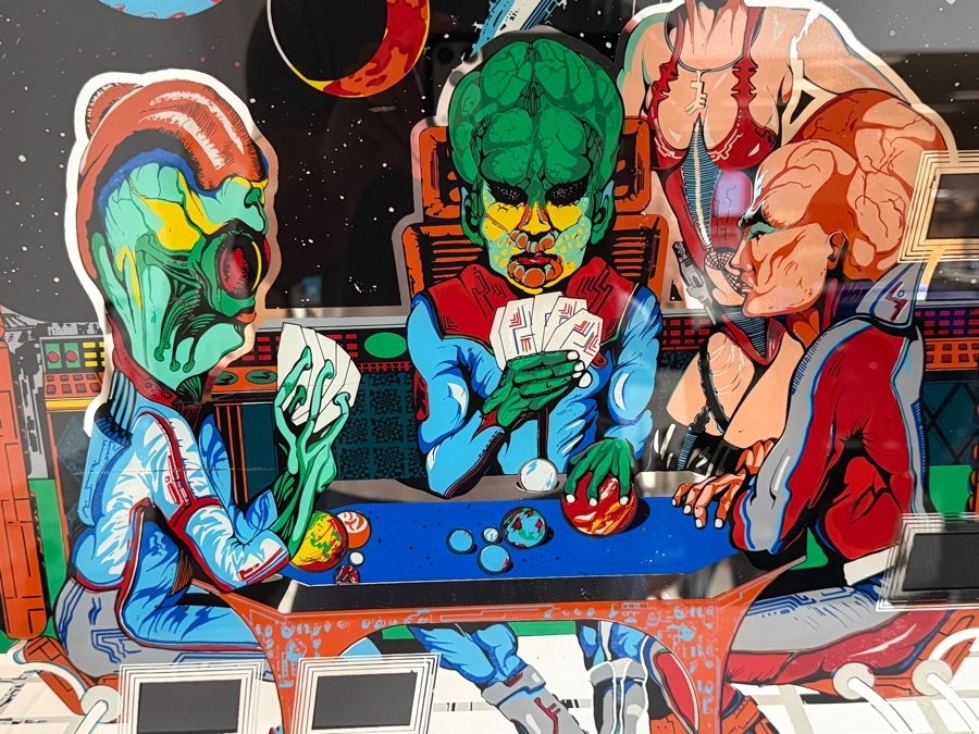 Vintage 1980 Williams 'Alien Poker' Pinball Machine Backglass Professionally Framed 31' X 28' [Photo 3]